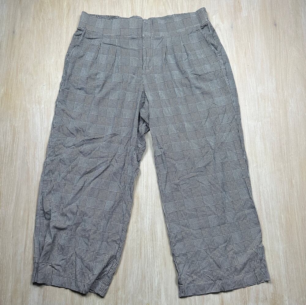Torrid Plaid Wide Leg Crop Pants Black White Stretch Pull On Workwear Preppy 18R